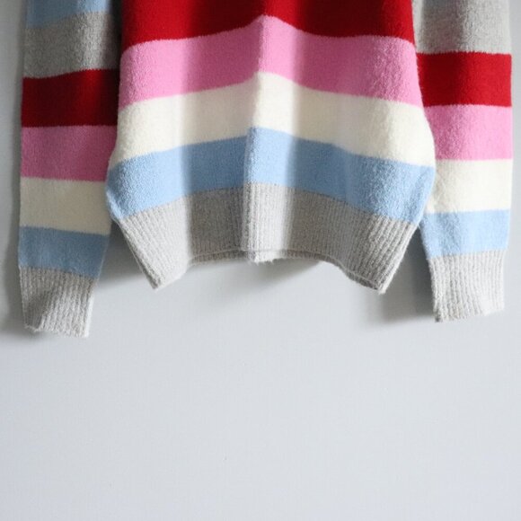 Bluenotes Women's Sz M Multicolored Striped Knit Crewneck Ribbed Stretch Sweater - Picture 8 of 10